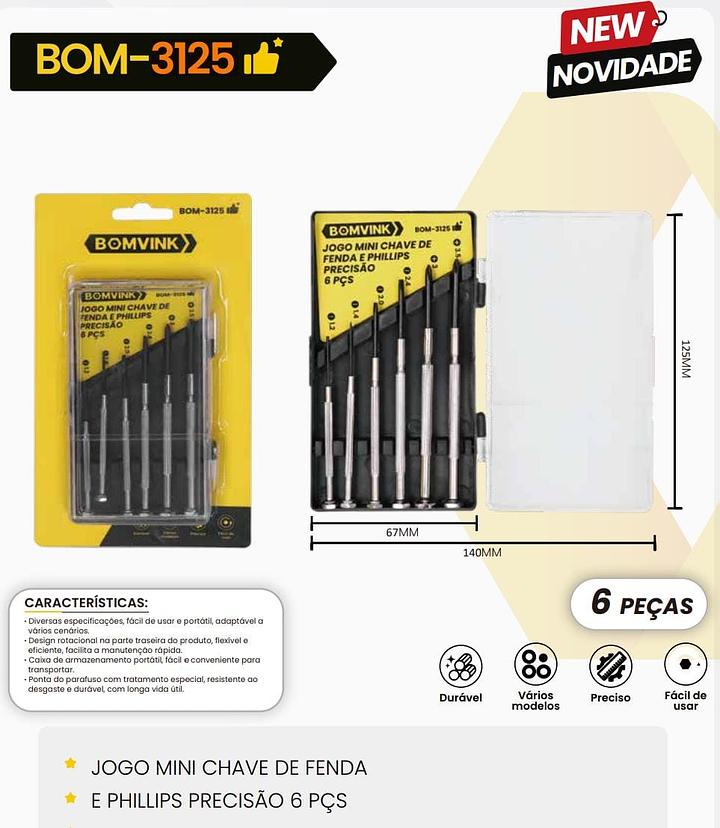 BOMVINK - JOGO MINI CHAVES DE FENDA E PHILLIPS DE PRECISAO BONVINK BOM-3125