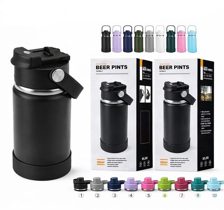 350ML - GARRAFA TERMICA COM 2 BICOS E BASE DE SILICONE -SEM LOGO