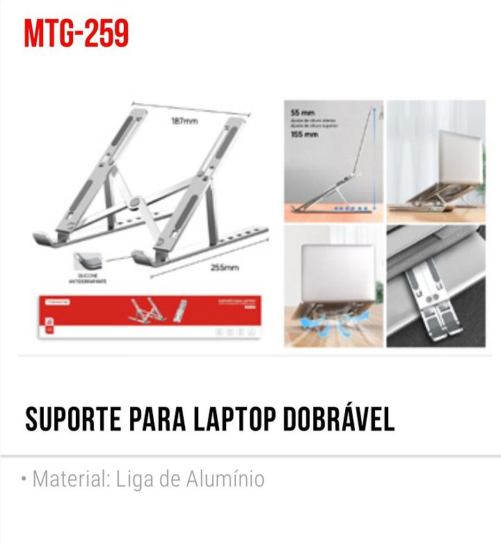 TOMATE - SUPORTE NOTEBOOK/LAPTOP DOBRAVEL EM ALUMINIO - MTG-259