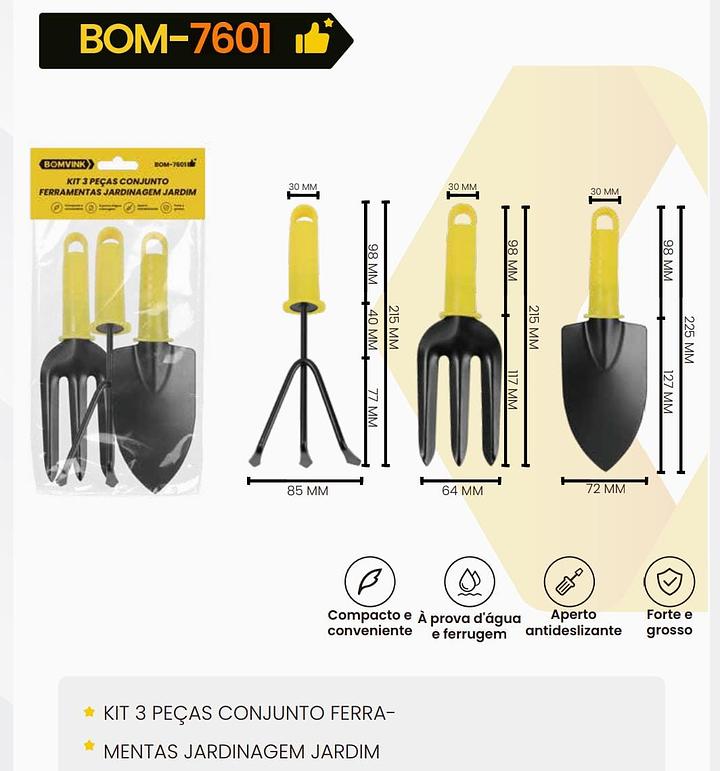 BONVINK - KIT COM 3 PEÇAS PARA JARDINAGEM - BOM-7601