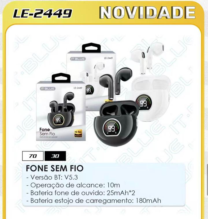 IT BLUE - FONE SEM FIO BATERIA 25mAH*2 / ESTOJO 180mAH - LE-2449