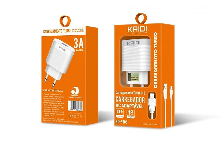 KAIDI - CARREGADOR TURBO 3A 18W V8