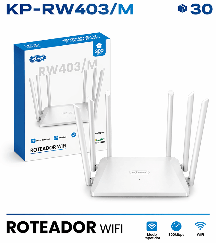 ROTEADOR RETEPIDOR WI-FI KNUP 300Mbps