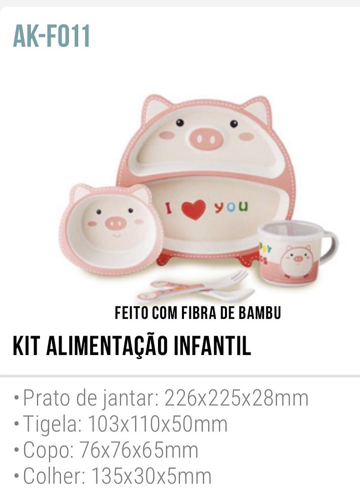 KIT ALIMENTACAO INFANTIL - PRATO COM DIVISÓRIA / TALHER / COPO / TIGELA - AK-F011