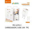 PEINING - CARREGADOR RAPIDO 2 USB 3.6A TC - PEI-U278-3