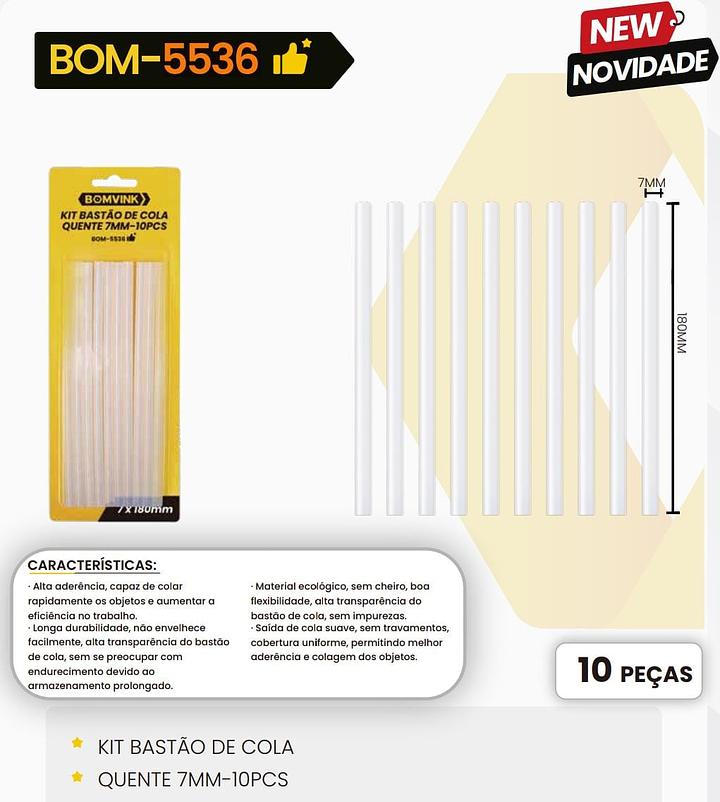 BOMVINK - KIT DE BASTAO DE COLA QUENTE COM 10 PEÇAS 7 a 10mm - BOM-5536
