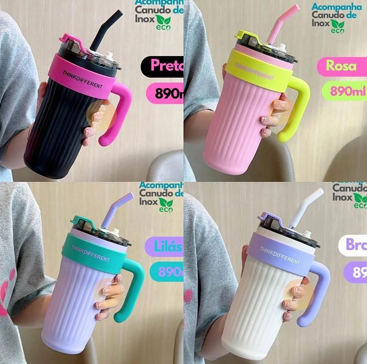 CANECA INOX CJ 860ML COM CANUDO DE METAL - SEM GARANTIA -SEM LOGO