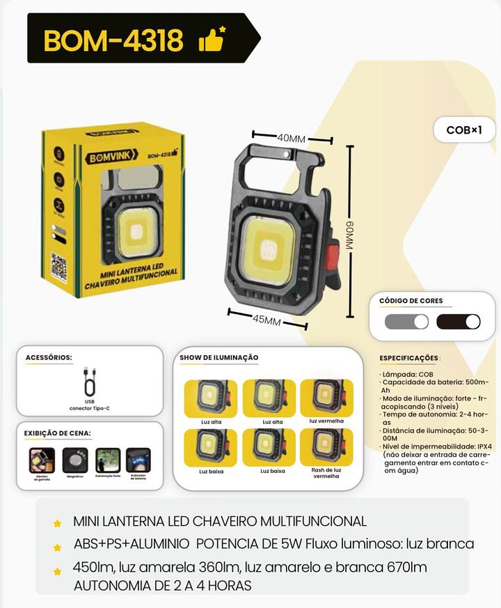 BOMVINK - MINI LANTERNA LED CHAVEIRO - BOM-4318
