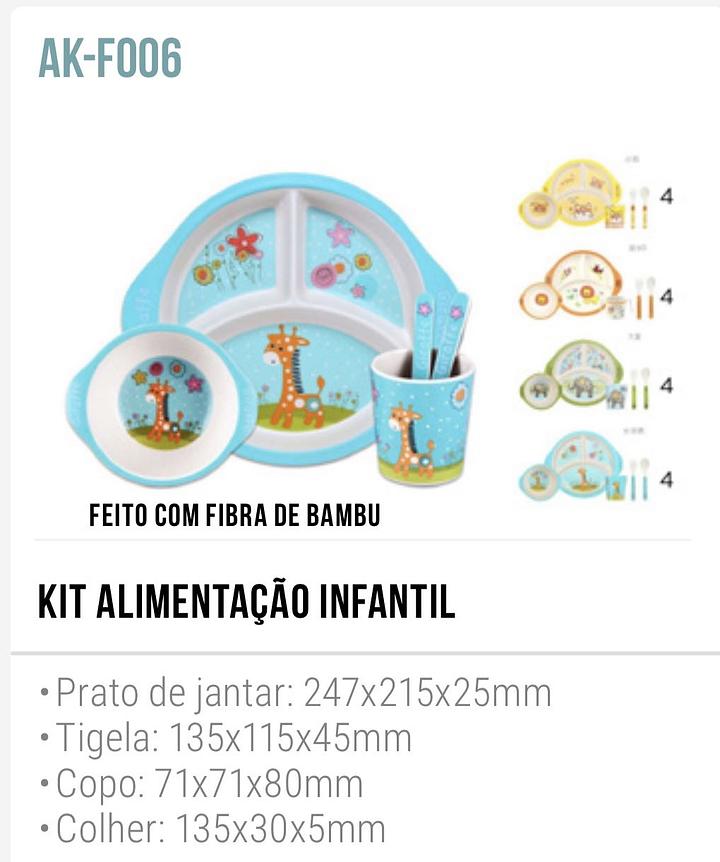 KIT ALIMENTACAO INFANTIL - PRATO COM DIVISÓRIA / TALHER / COPO / TIGELA - AK-F006