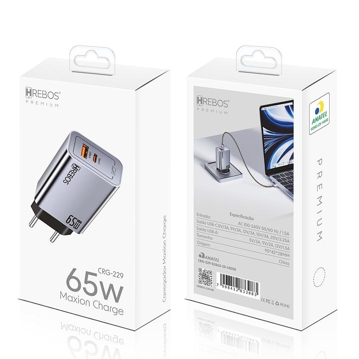 HREBOS PREMIUM | CARREGADOR MAXION CHARGE 65W – CINZA