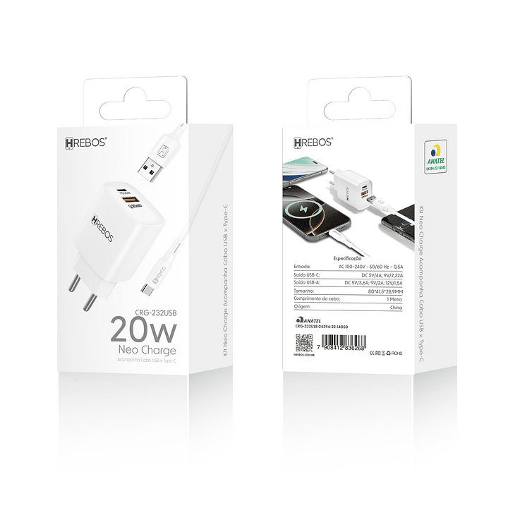 HREBOS - CARREGADOR NEO CHARGE + CABO USB/TC