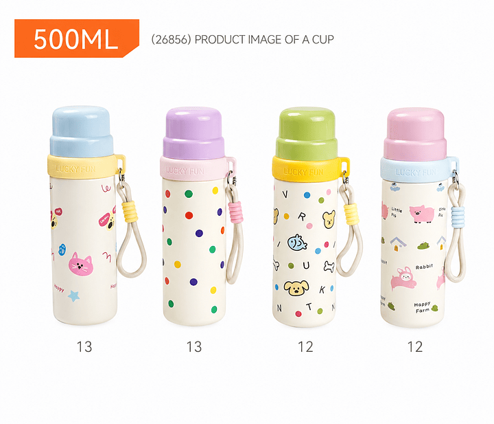 GARRAFA TERMICA INFANTIL 500ML COM ALÇA E ESTAMPA COLORIDA SEM GARANTIA