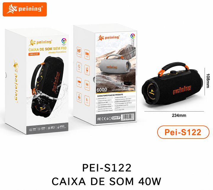 PEINING - CAIXA DE SOM BLUETOOTH PORTATIL 40W PEI-S122