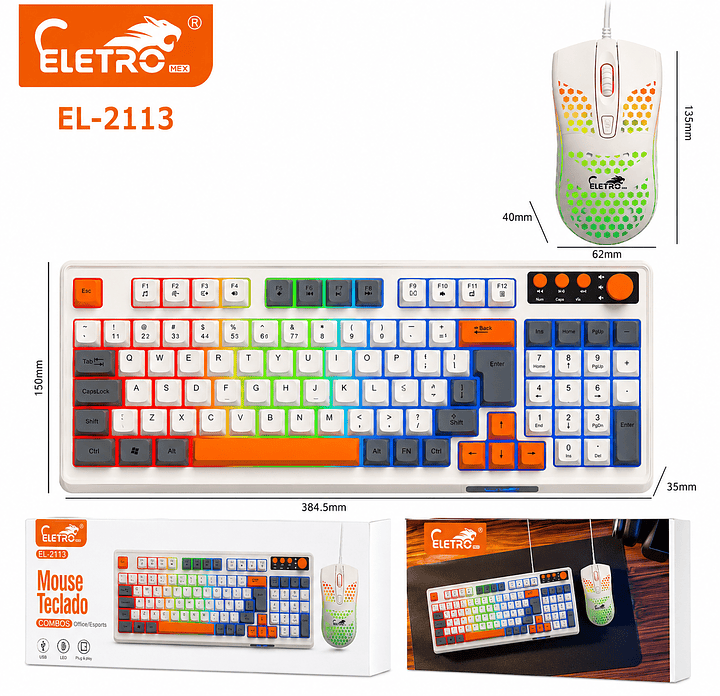 ELETRO - KIT TECLADO + MOUSE COM FIO USB - EL-2113
