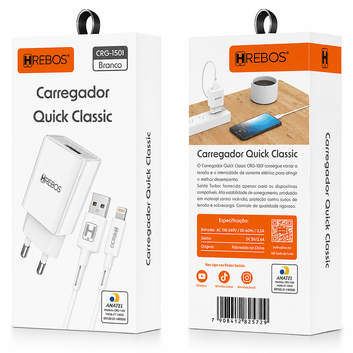 HREBOS - CARREGADOR 2.4 IOS - HS-150i