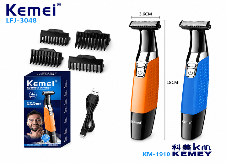 KEMEI - APARADOR DE PELOS E SOBRANCELHAS 4 EM 1 USB