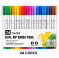 24 CORES CANETAS HIDROGRÁFICAS DUAL TIP BRUSH PENS