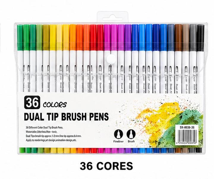 36 CORES CANETAS HIDROGRÁFICAS DUAL TIP BRUSH PENS