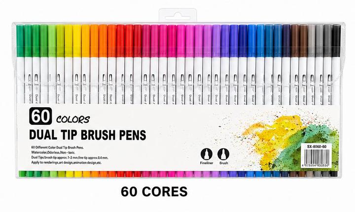 60 CORES CANETAS HIDROGRÁFICAS DUAL TIP BRUSH PENS