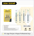 BOMVINK - KIT JOGO PINÇAS 4 PEÇAS PROFISSIONAL AÇO