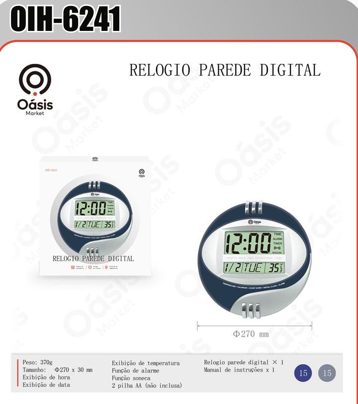 OASIS - RELOGIO DIGITAL DE PAREDE 4 EM 1 + DESPERTADOR
