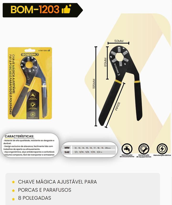 BOMVINK - CHAVE MAGICA AJUSTAVEL PARA PORCAS E PARAFUSOS - BOM-1203